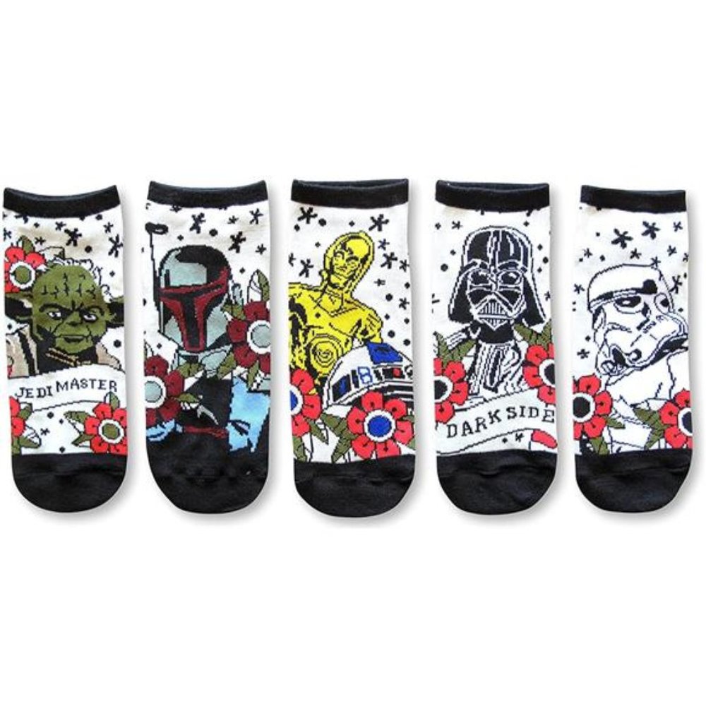 Star Wars Tattoo Inspired Socks Juniors/Womens 5 Pack Ankle Socks Size 4-10